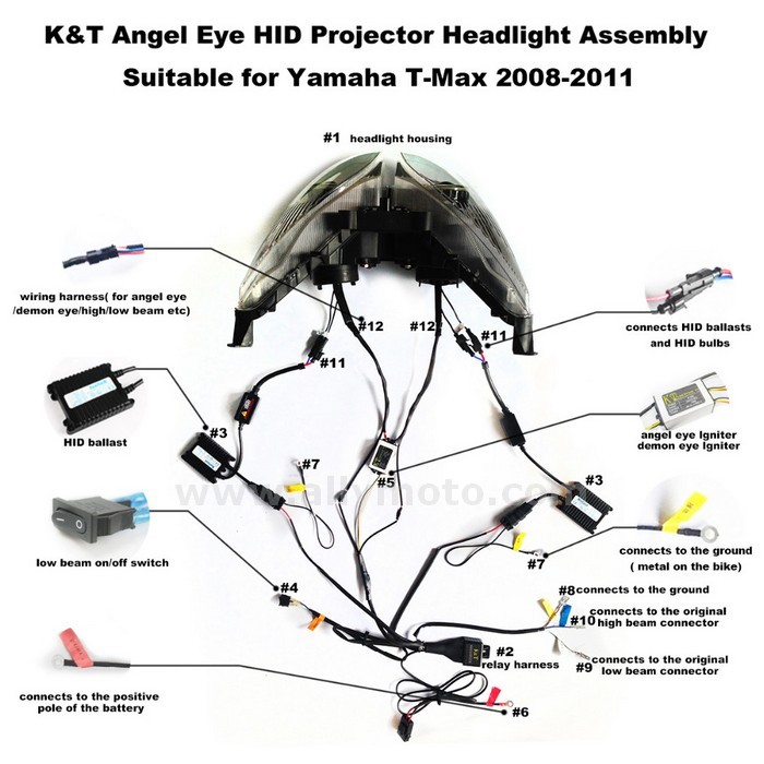 042 Angel Halos Demon Eyes Headlight Yamaha Tmax T-Max 2008-2011 Green-5